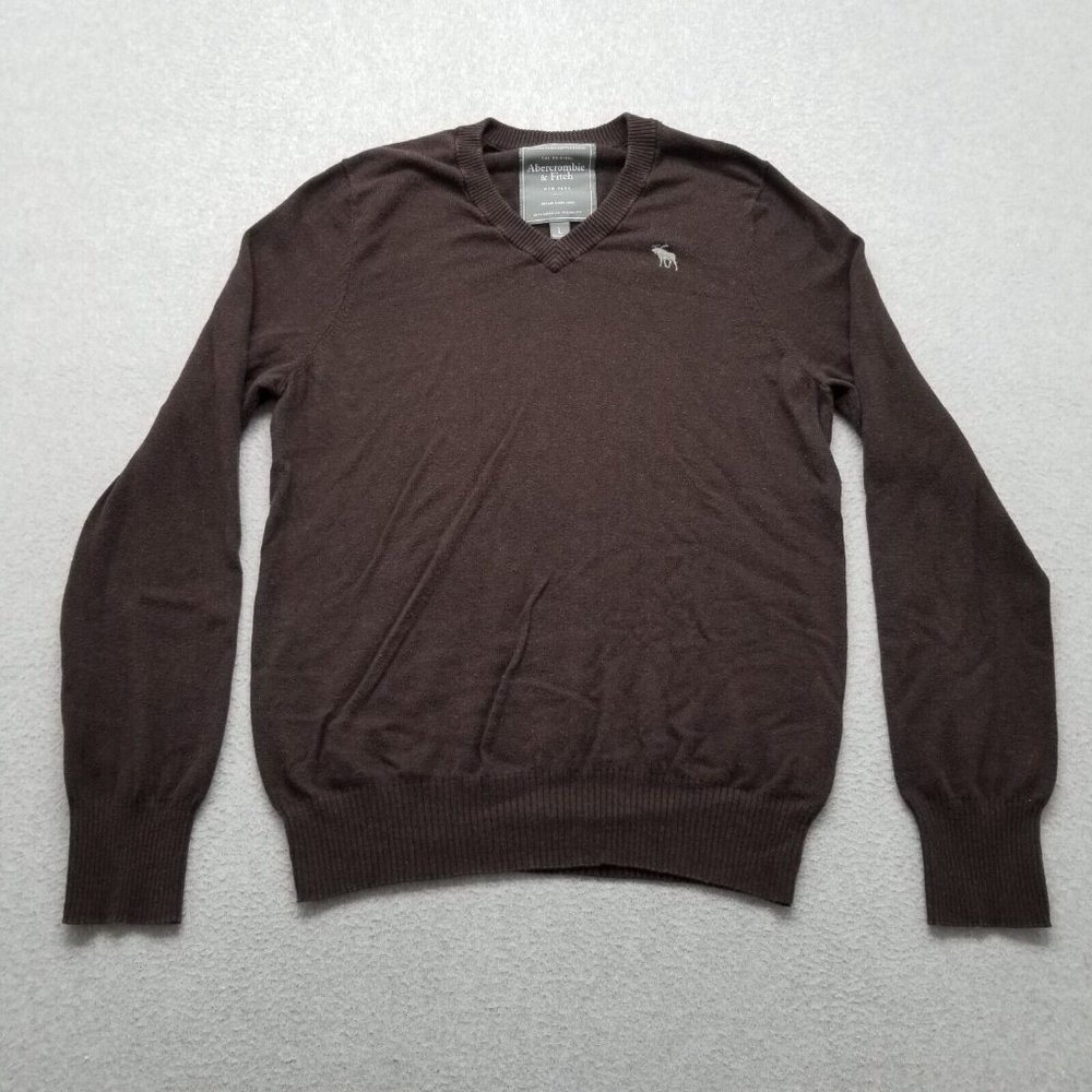 Abercrombie & Fitch Sweater Mens Large Brown‎ Pullover V Neck Logo